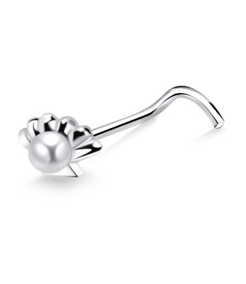 Half Flower Shaped Silver Curved Nose Stud NSKB-857